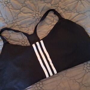 Adidas Women's Black and White Striped  Sports Bra